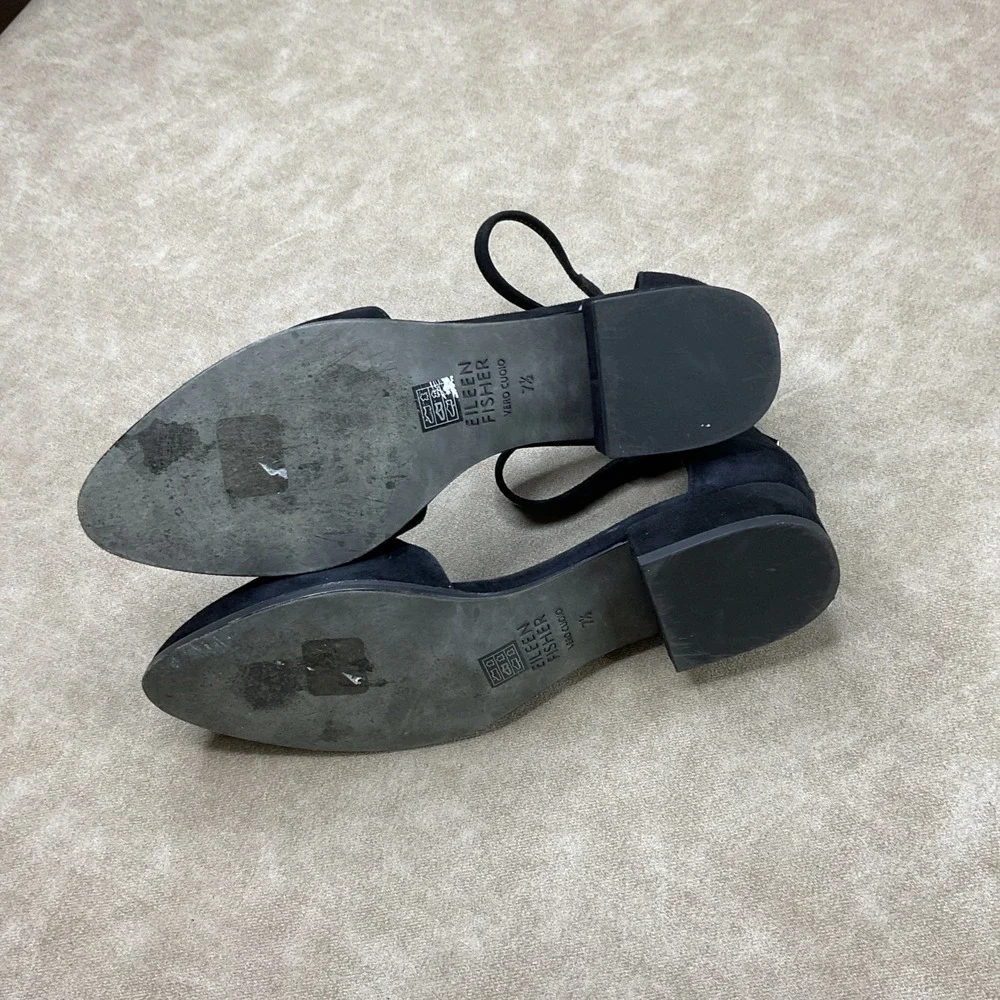 Eileen Fisher Heels 7.5 Sandals Ankle Strap Block Black Suede Vero Cuoio Career